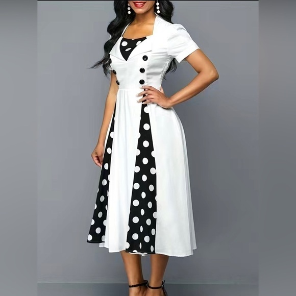 Women's Elegant Polka Dress - Picture 2 of 7